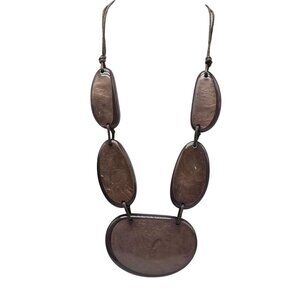 Chunky Brown Resin Slab Statement Necklace With Adjustable Cord